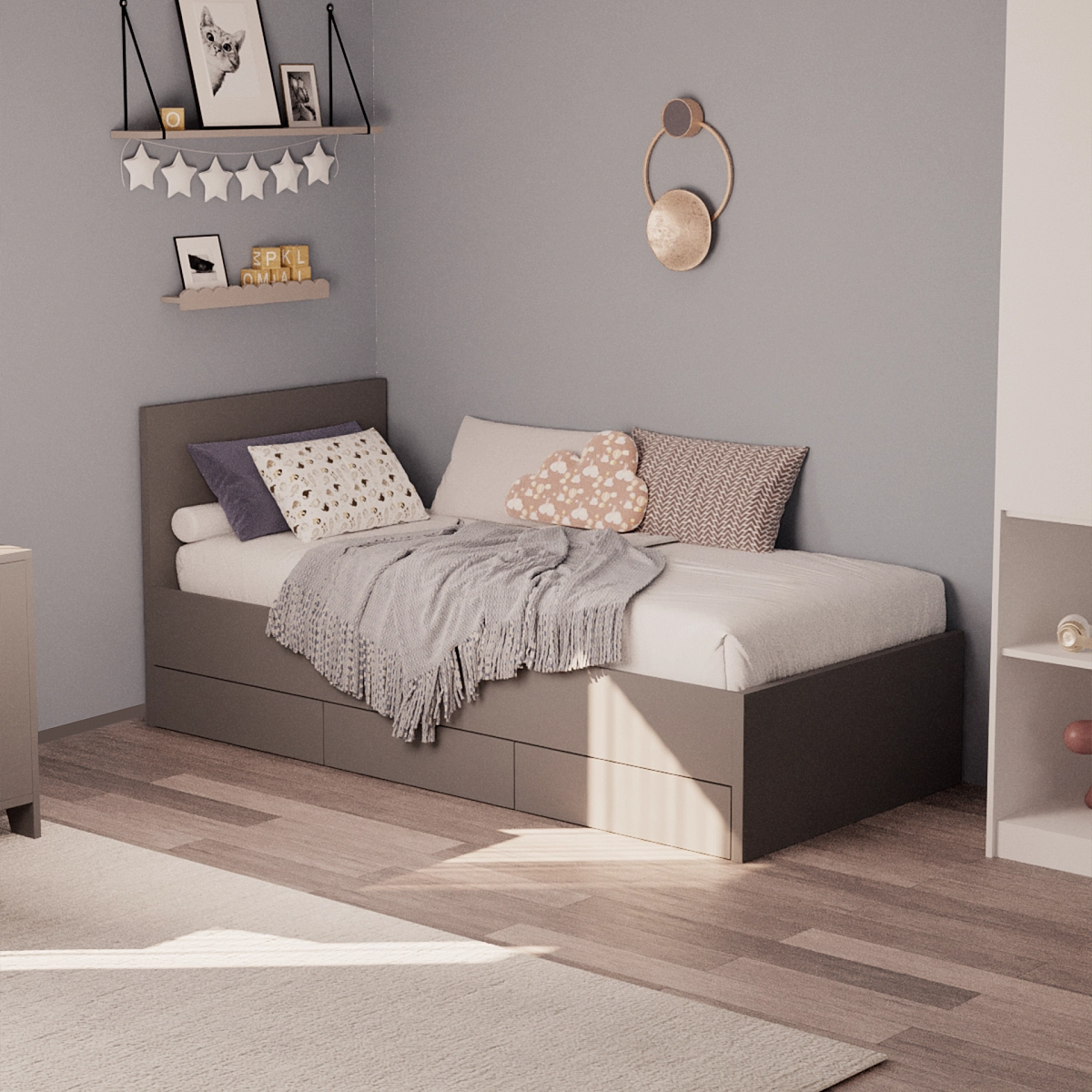 Кровать односпальная с выдвижными ящиками Комета Графит (90х200)